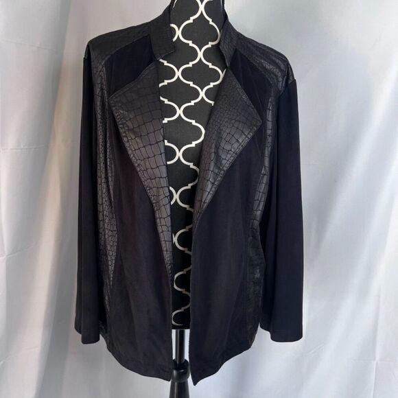 Chicos Black Faux Leather Snakeskin Velvety Open Front Jacket Cardigan Sz 3/LG - Picture 4 of 9